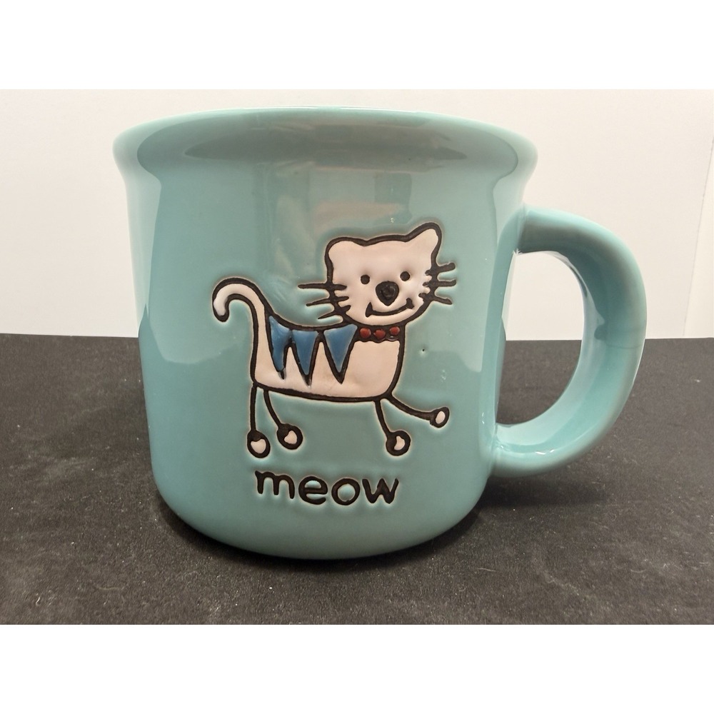 Pet Rageous Designs Meow Cat Mug Stoneware - Blue - EUC